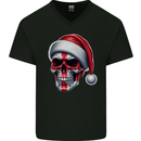 England Christmas Skull Xmas English Flag Biker Mens V-Neck Cotton T-Shirt Black
