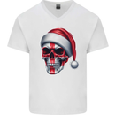 England Christmas Skull Xmas English Flag Biker Mens V-Neck Cotton T-Shirt White