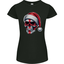England Christmas Skull Xmas English Flag Biker Womens Petite Cut T-Shirt Black