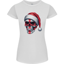 England Christmas Skull Xmas English Flag Biker Womens Petite Cut T-Shirt White