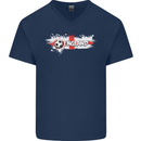 England Flag Football Mens V-Neck Cotton T-Shirt Navy Blue