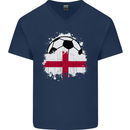 England Football Flag Mens V-Neck Cotton T-Shirt Navy Blue