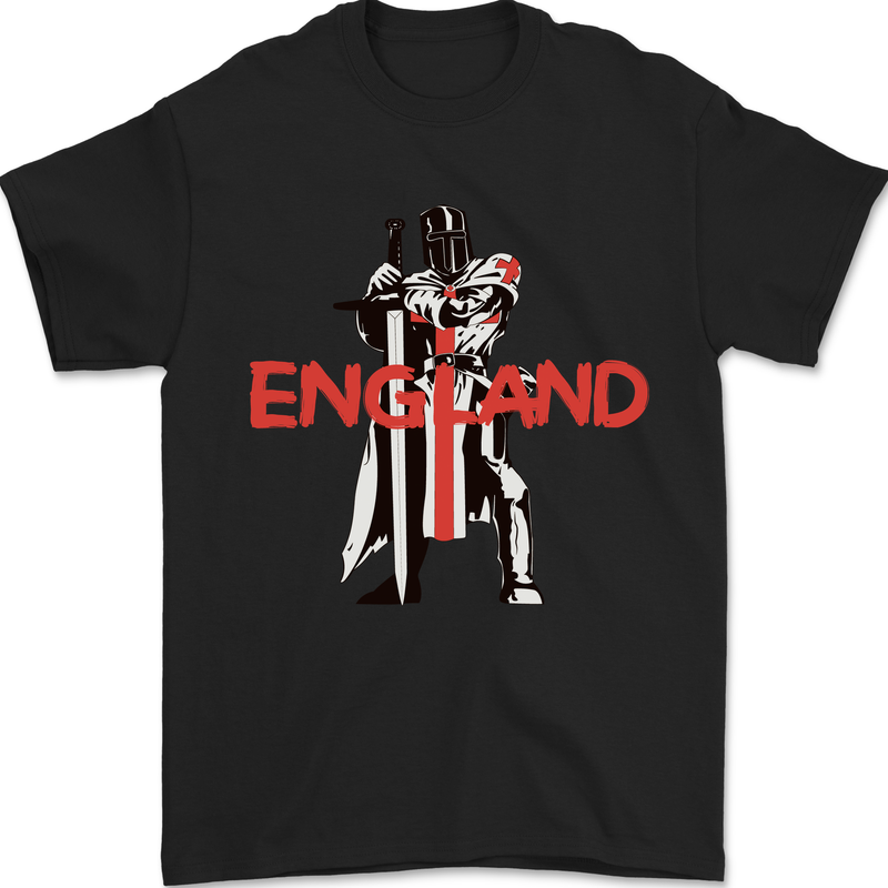 England St Georges Day Knights Templar Flag Mens T-Shirt 100% Cotton Black