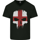 English Skull England Flag Gym Biker Mens V-Neck Cotton T-Shirt Black