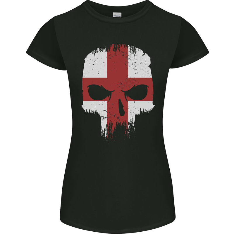 English Skull England Flag Gym Biker Womens Petite Cut T-Shirt Black