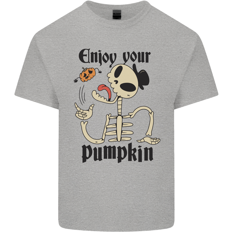 Enjoy Your Pumpkin Funny Halloween Skull Kids T-Shirt Childrens Sports Grey