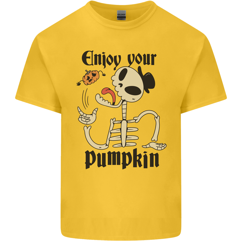 Enjoy Your Pumpkin Funny Halloween Skull Kids T-Shirt Childrens Yellow
