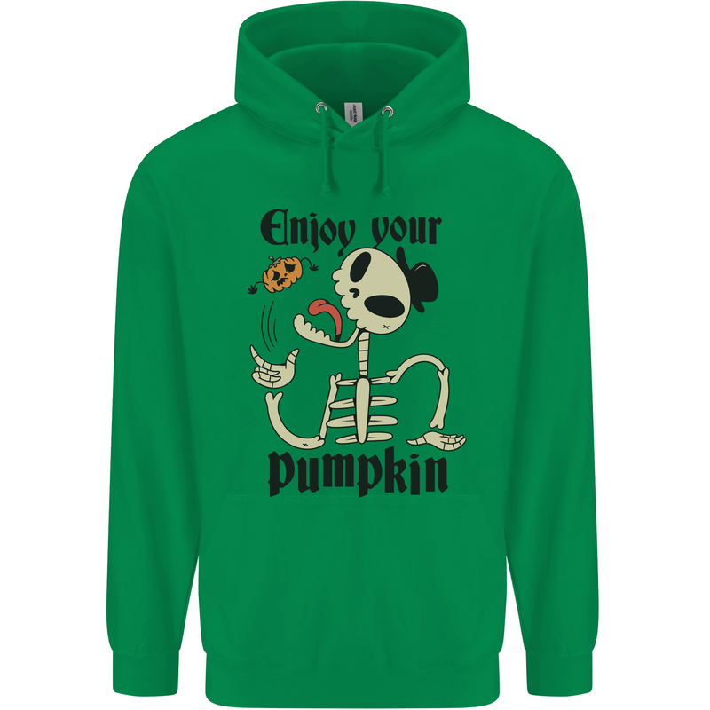 Enjoy Your Pumpkin Funny Halloween Skull Mens 80% Cotton Hoodie Irish Green