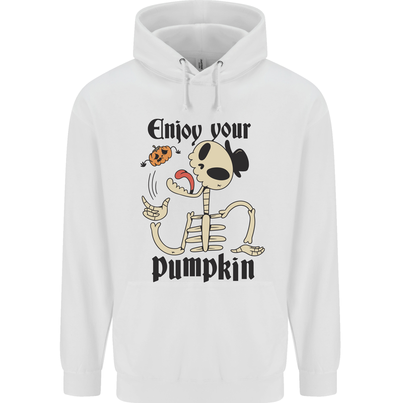 Enjoy Your Pumpkin Funny Halloween Skull Mens 80% Cotton Hoodie White