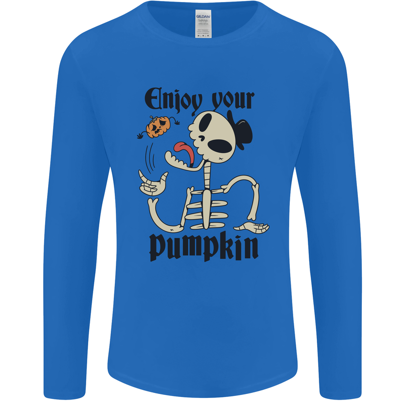Enjoy Your Pumpkin Funny Halloween Skull Mens Long Sleeve T-Shirt Royal Blue