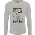 Enjoy Your Pumpkin Funny Halloween Skull Mens Long Sleeve T-Shirt Sports Grey