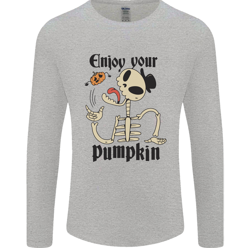 Enjoy Your Pumpkin Funny Halloween Skull Mens Long Sleeve T-Shirt Sports Grey