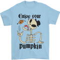 Enjoy Your Pumpkin Funny Halloween Skull Mens T-Shirt 100% Cotton Light Blue