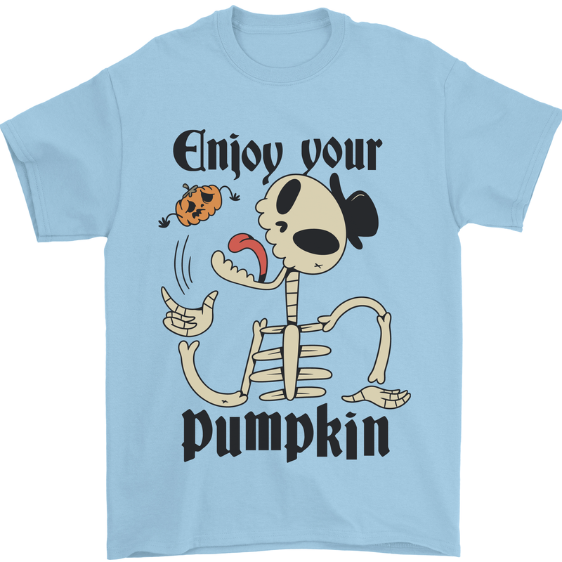 Enjoy Your Pumpkin Funny Halloween Skull Mens T-Shirt 100% Cotton Light Blue