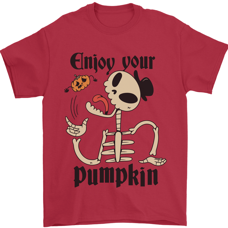 Enjoy Your Pumpkin Funny Halloween Skull Mens T-Shirt 100% Cotton Red