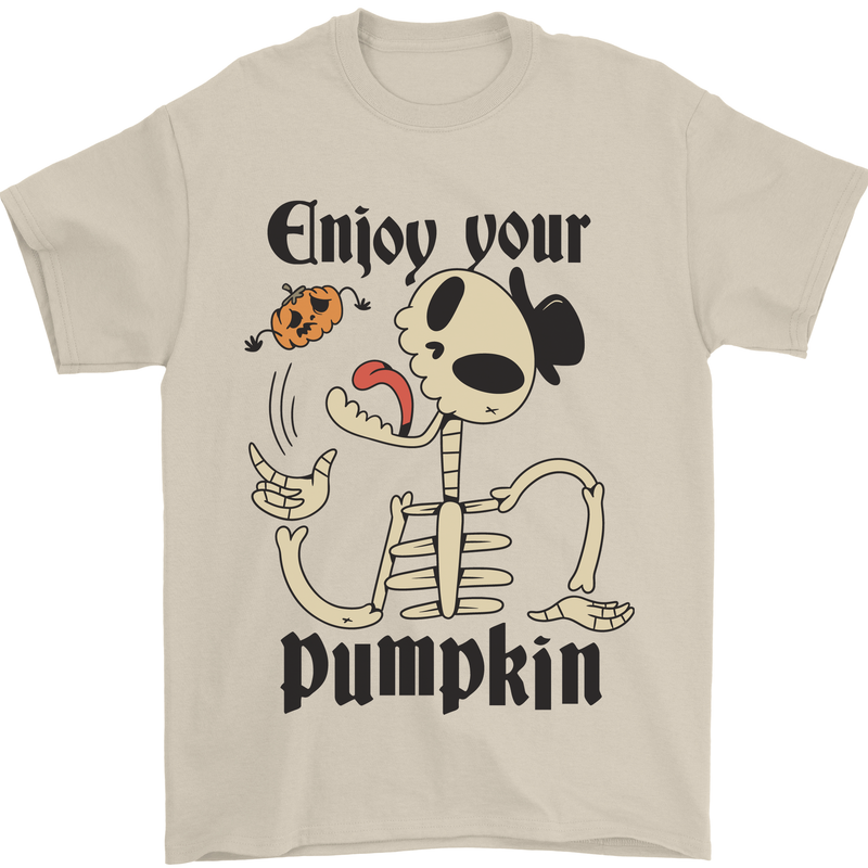Enjoy Your Pumpkin Funny Halloween Skull Mens T-Shirt 100% Cotton Sand