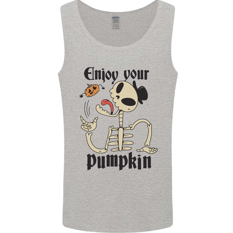 Enjoy Your Pumpkin Funny Halloween Skull Mens Vest Tank Top Sports Grey