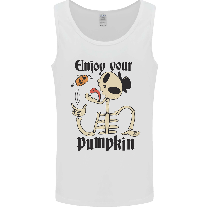 Enjoy Your Pumpkin Funny Halloween Skull Mens Vest Tank Top White