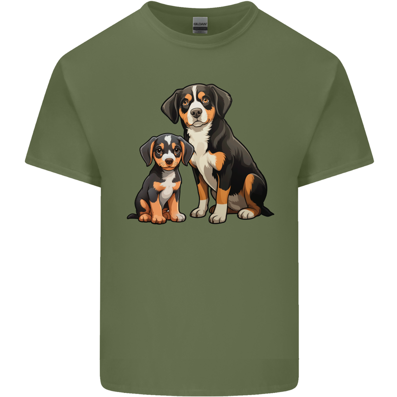 Entlebucher With Puppy Dog Mens Cotton T-Shirt Tee Top Military Green