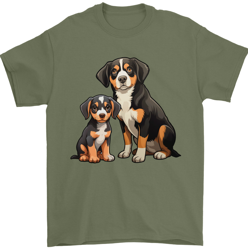 Entlebucher With Puppy Dog Mens T-Shirt 100% Cotton Military Green