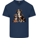 Entlebucher With Puppy Dog Mens V-Neck Cotton T-Shirt Navy Blue