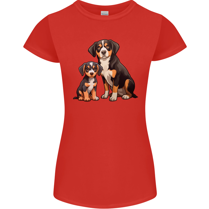 Entlebucher With Puppy Dog Womens Petite Cut T-Shirt Red