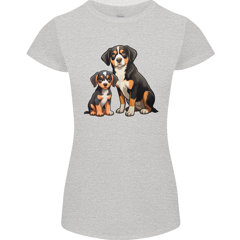 Entlebucher With Puppy Dog Womens Petite Cut T-Shirt Sports Grey