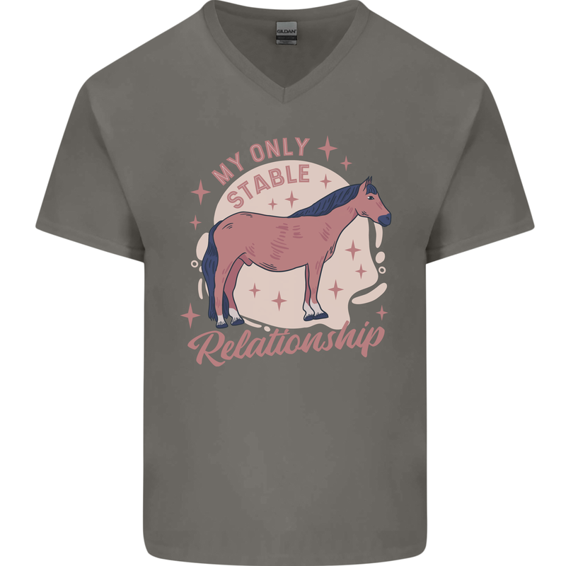 Equestrian Horse My Only Stable Relationship Mens V-Neck Cotton T-Shirt Charcoal