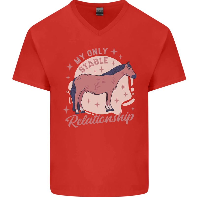 Equestrian Horse My Only Stable Relationship Mens V-Neck Cotton T-Shirt Red