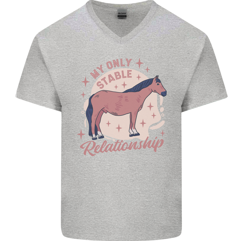 Equestrian Horse My Only Stable Relationship Mens V-Neck Cotton T-Shirt Sports Grey
