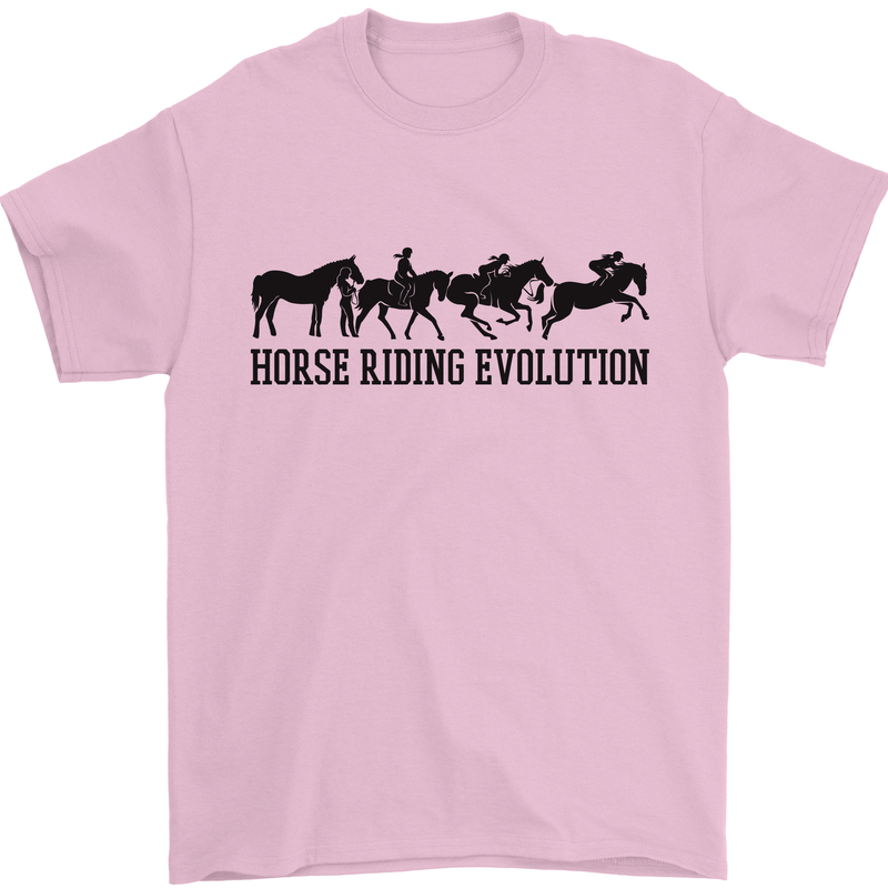 Equestrian Horse Riding Evolution Mens T-Shirt 100% Cotton Light Pink