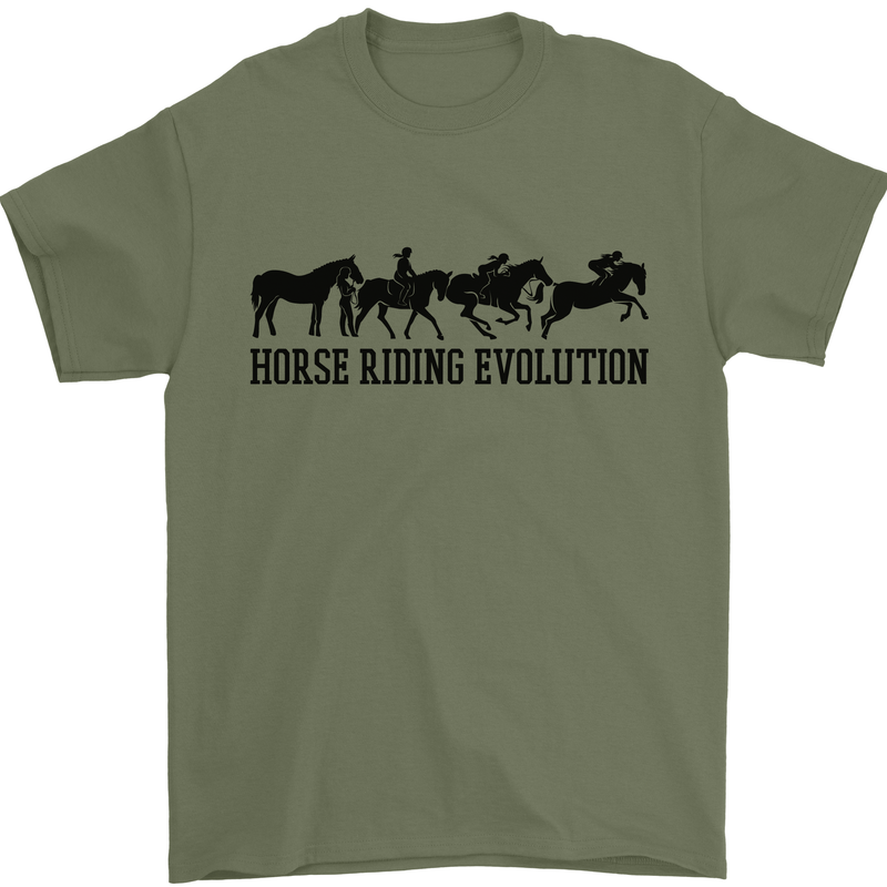 Equestrian Horse Riding Evolution Mens T-Shirt 100% Cotton Military Green