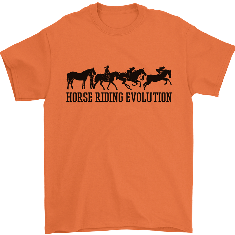 Equestrian Horse Riding Evolution Mens T-Shirt 100% Cotton Orange