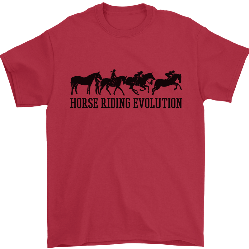 Equestrian Horse Riding Evolution Mens T-Shirt 100% Cotton Red