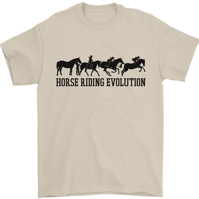 Equestrian Horse Riding Evolution Mens T-Shirt 100% Cotton Sand
