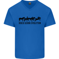 Equestrian Horse Riding Evolution Mens V-Neck Cotton T-Shirt Royal Blue