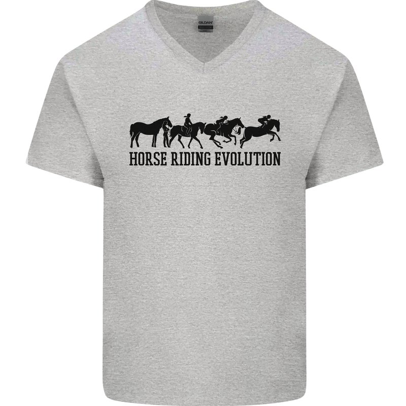 Equestrian Horse Riding Evolution Mens V-Neck Cotton T-Shirt Sports Grey