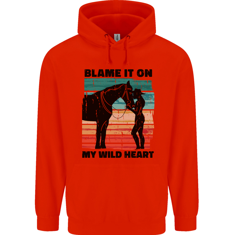 Equestrian Horse Riding My Wild Heart Childrens Kids Hoodie Bright Red