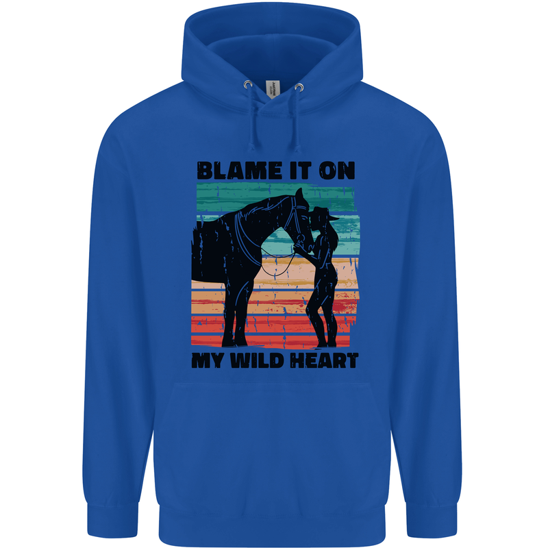 Equestrian Horse Riding My Wild Heart Childrens Kids Hoodie Royal Blue
