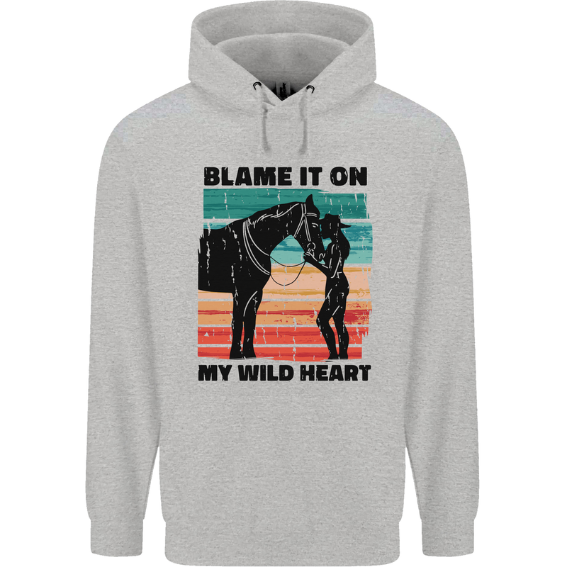 Equestrian Horse Riding My Wild Heart Childrens Kids Hoodie Sports Grey