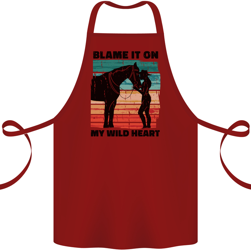 Equestrian Horse Riding My Wild Heart Cotton Apron 100% Organic Maroon