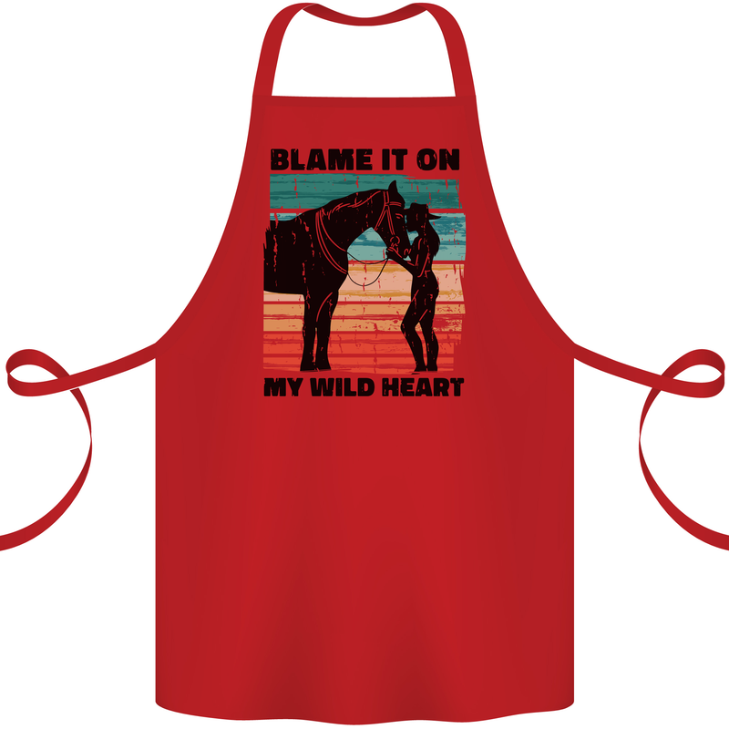 Equestrian Horse Riding My Wild Heart Cotton Apron 100% Organic Red