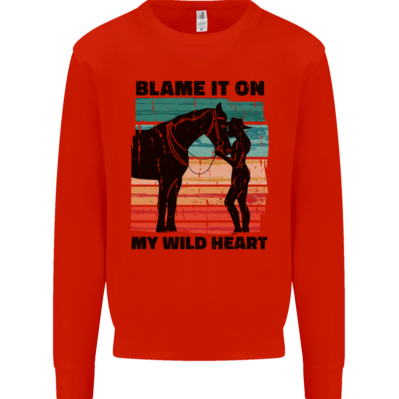 Equestrian Horse Riding My Wild Heart Kids Sweatshirt Jumper Bright Red