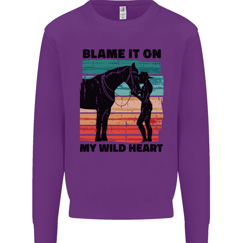Equestrian Horse Riding My Wild Heart Kids Sweatshirt Jumper Purple