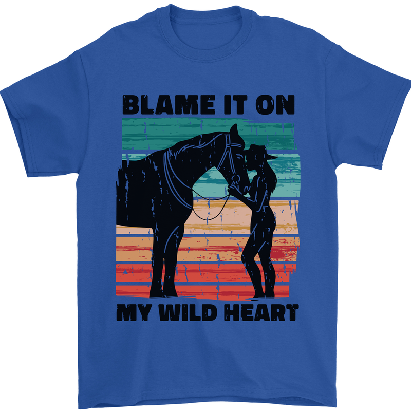 Equestrian Horse Riding My Wild Heart Mens T-Shirt 100% Cotton Royal Blue