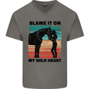 Equestrian Horse Riding My Wild Heart Mens V-Neck Cotton T-Shirt Charcoal
