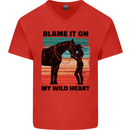 Equestrian Horse Riding My Wild Heart Mens V-Neck Cotton T-Shirt Red