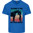 Equestrian Horse Riding My Wild Heart Mens V-Neck Cotton T-Shirt Royal Blue