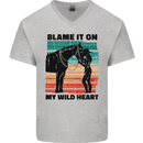 Equestrian Horse Riding My Wild Heart Mens V-Neck Cotton T-Shirt Sports Grey