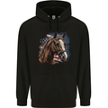 Equestrian Horse Riding USA Flag Cowboy Mens 80% Cotton Hoodie Black